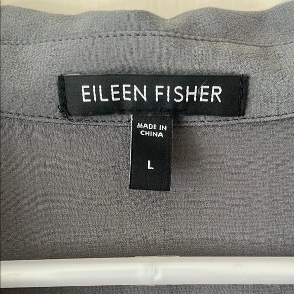 EILEEN FISHER silk Gray Button-Down tunic shirt high low Large lagenlook artsy - Picture 2 of 9